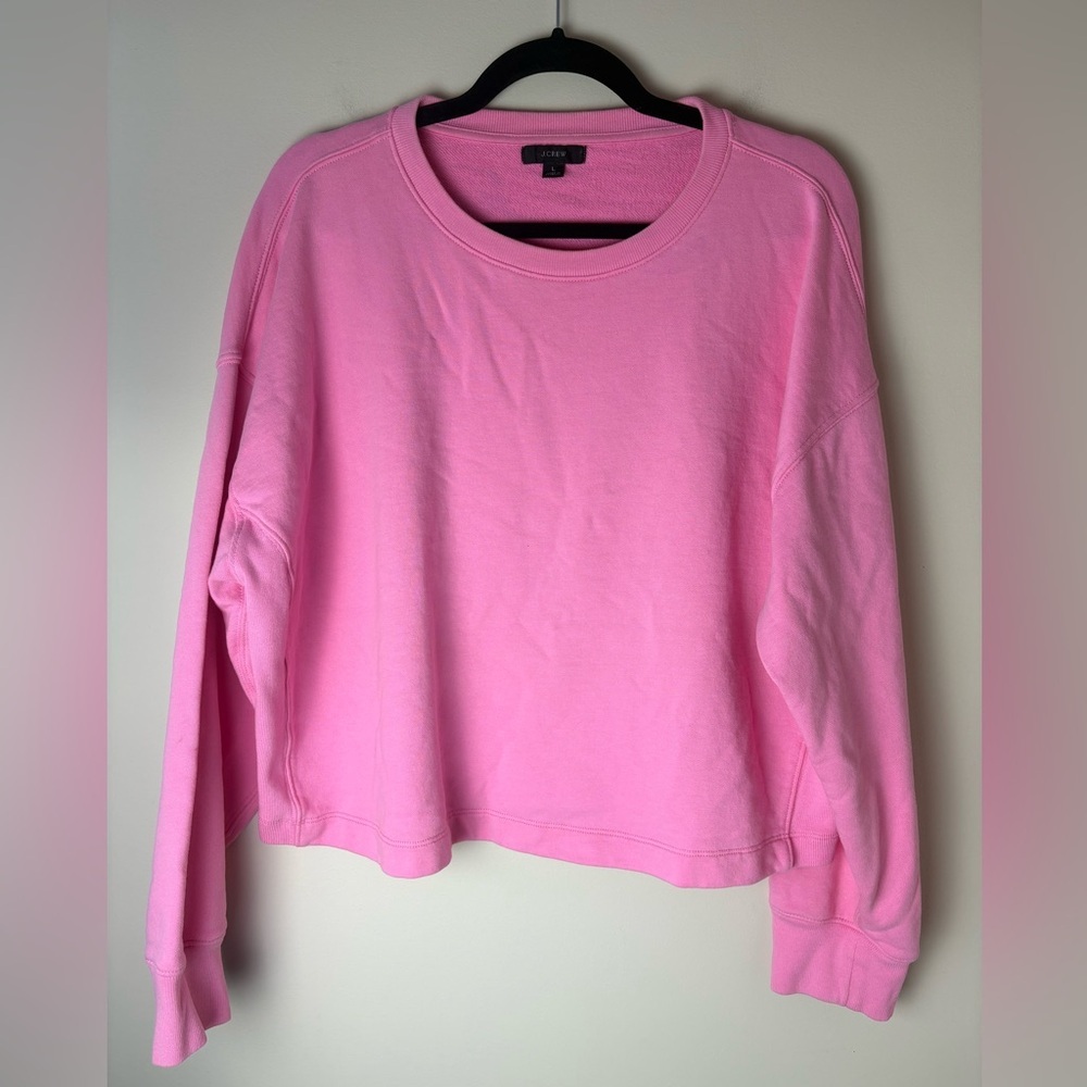 J.Crew Pink University Terry Crewneck Long Sleeve Cropped Sweatshirt Size Large